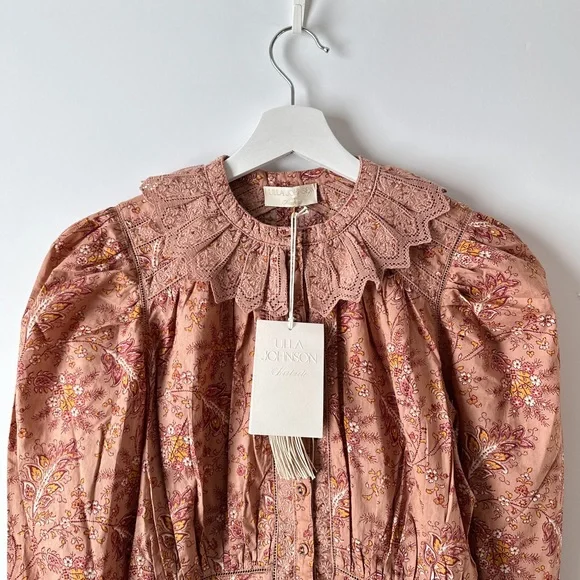 nwt ulla johnson  brigitte paisley lace blouse in foxglove mauve, size 4 - Picture 6 of 11